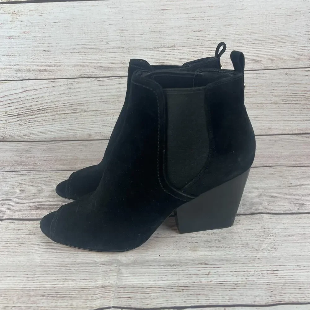 Tory Burch Gemma Womens Sz 8.5M Open Toe Booties Black Suede Slip On
